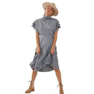 Anthropologie Madeleine Midi Dress Wedgewood Blue Layered Sleeves (Size 4)